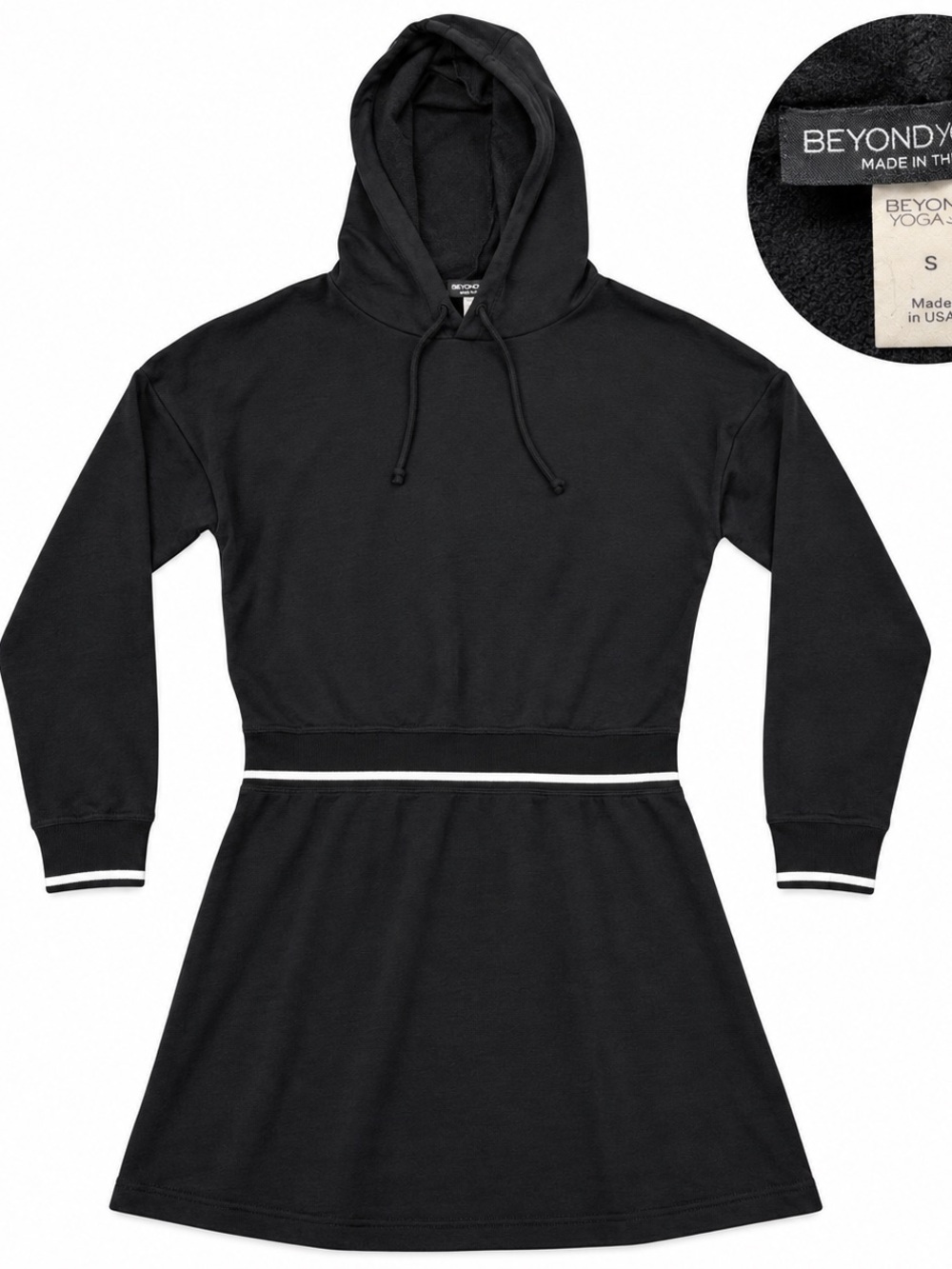 Beyond Yoga Black Hooded Sweatshirt Dress Size Small Made in USA
